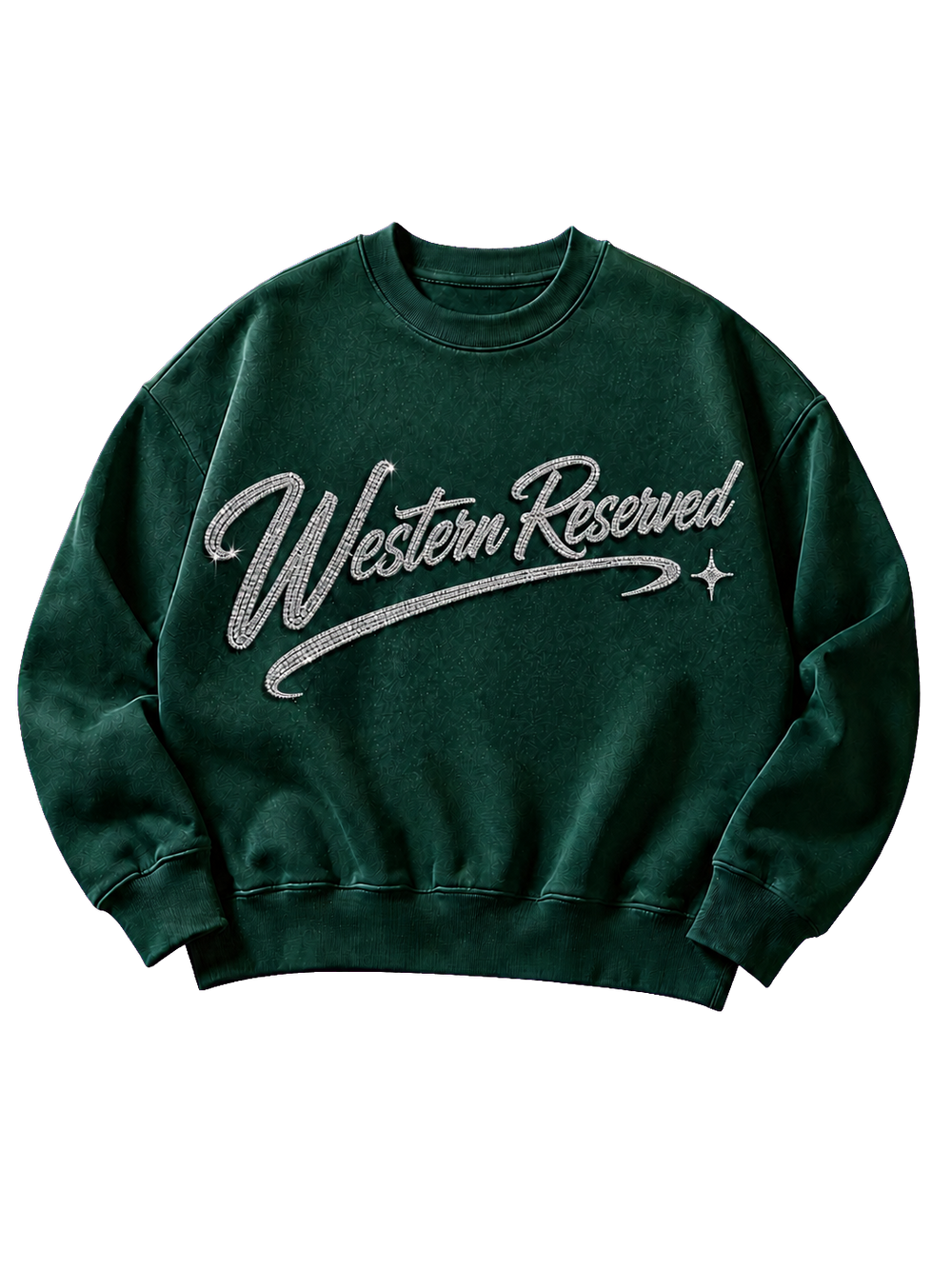 Wester Reserved Rhinestone Script Sweatshirt — Yeşil — ön görünüm