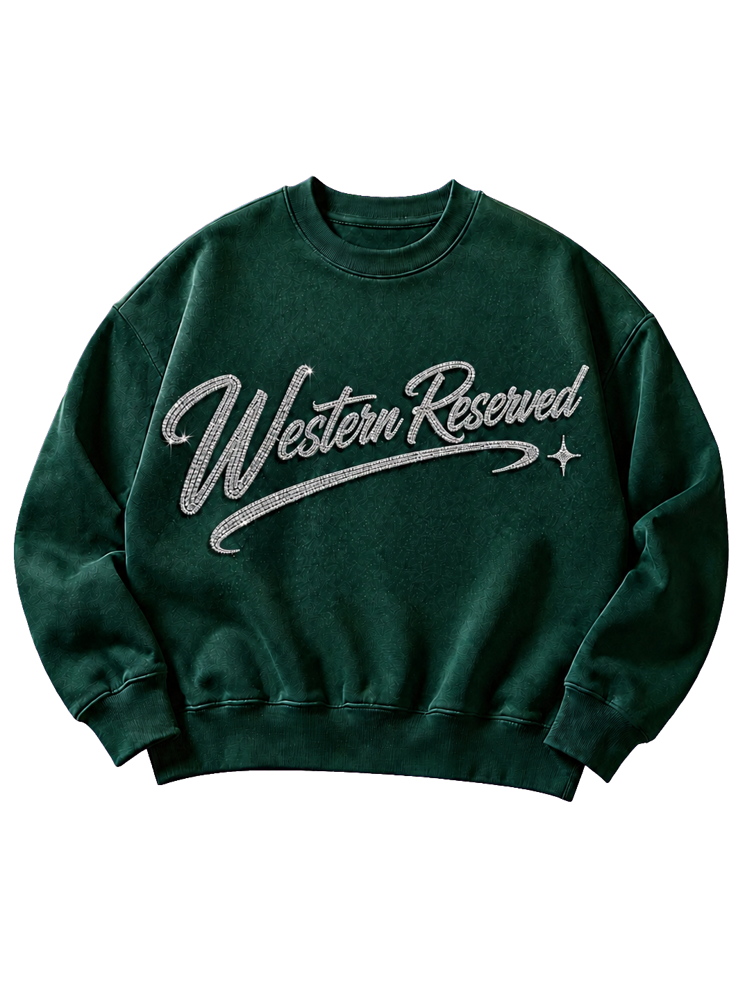 Wester Reserved Rhinestone Script Sweatshirt — Yeşil — ön görünüm