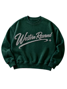 Wester Reserved Rhinestone Script Sweatshirt — Yeşil — ön görünüm