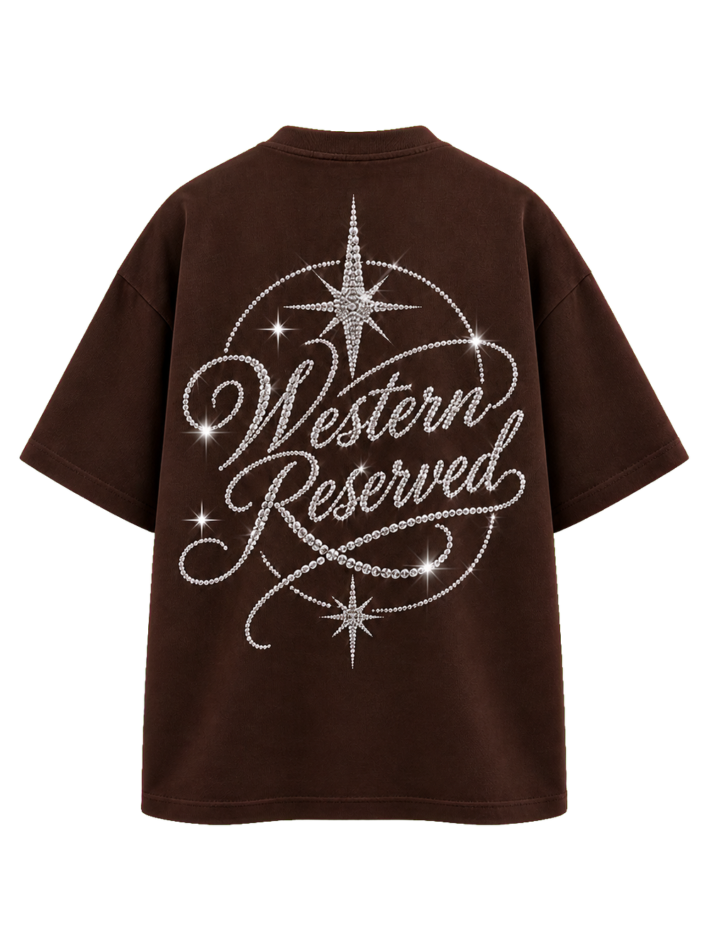 Wester Reserved Rhinestone Back Tee — Kahve — arka görünüm