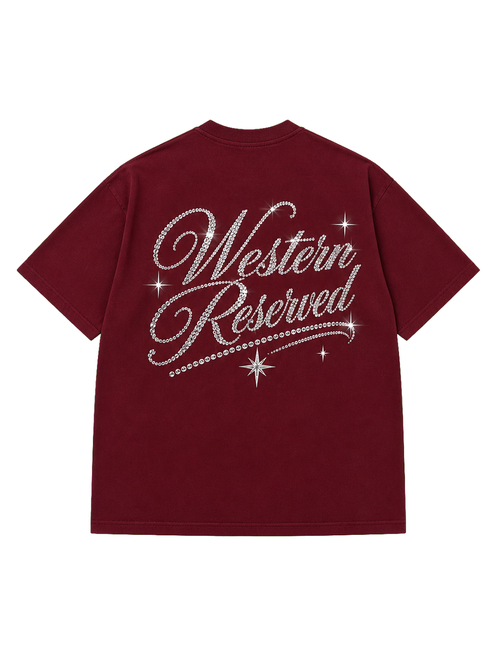Wester Reserved Rhinestone Back Tee — Bordo — arka görünüm