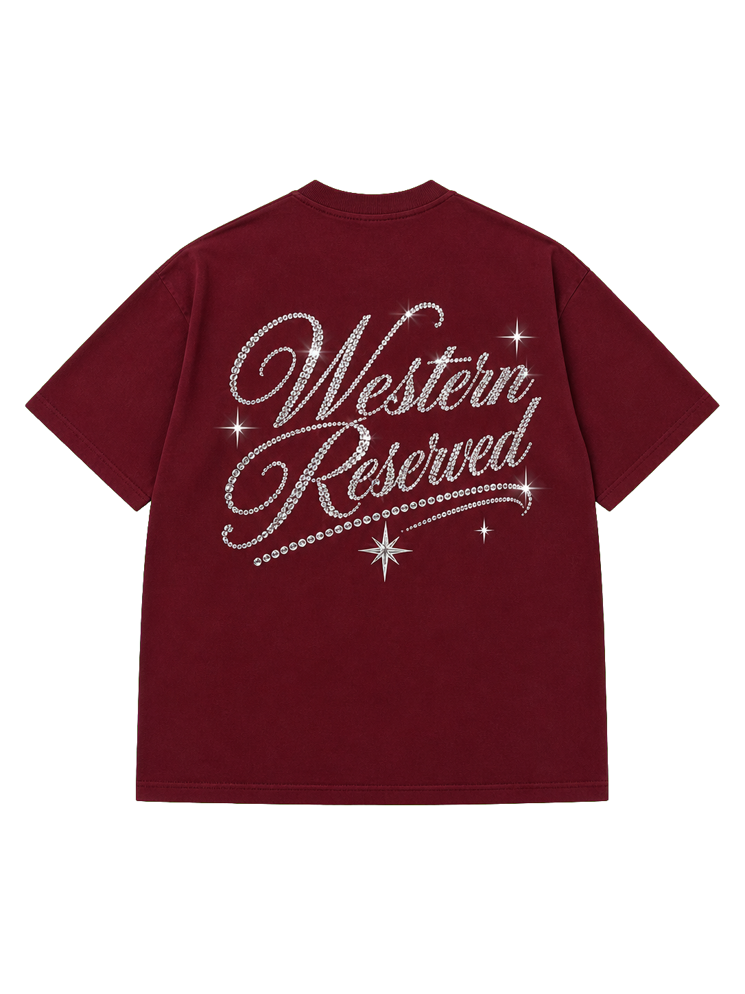 Wester Reserved Rhinestone Back Tee — Bordo — arka görünüm