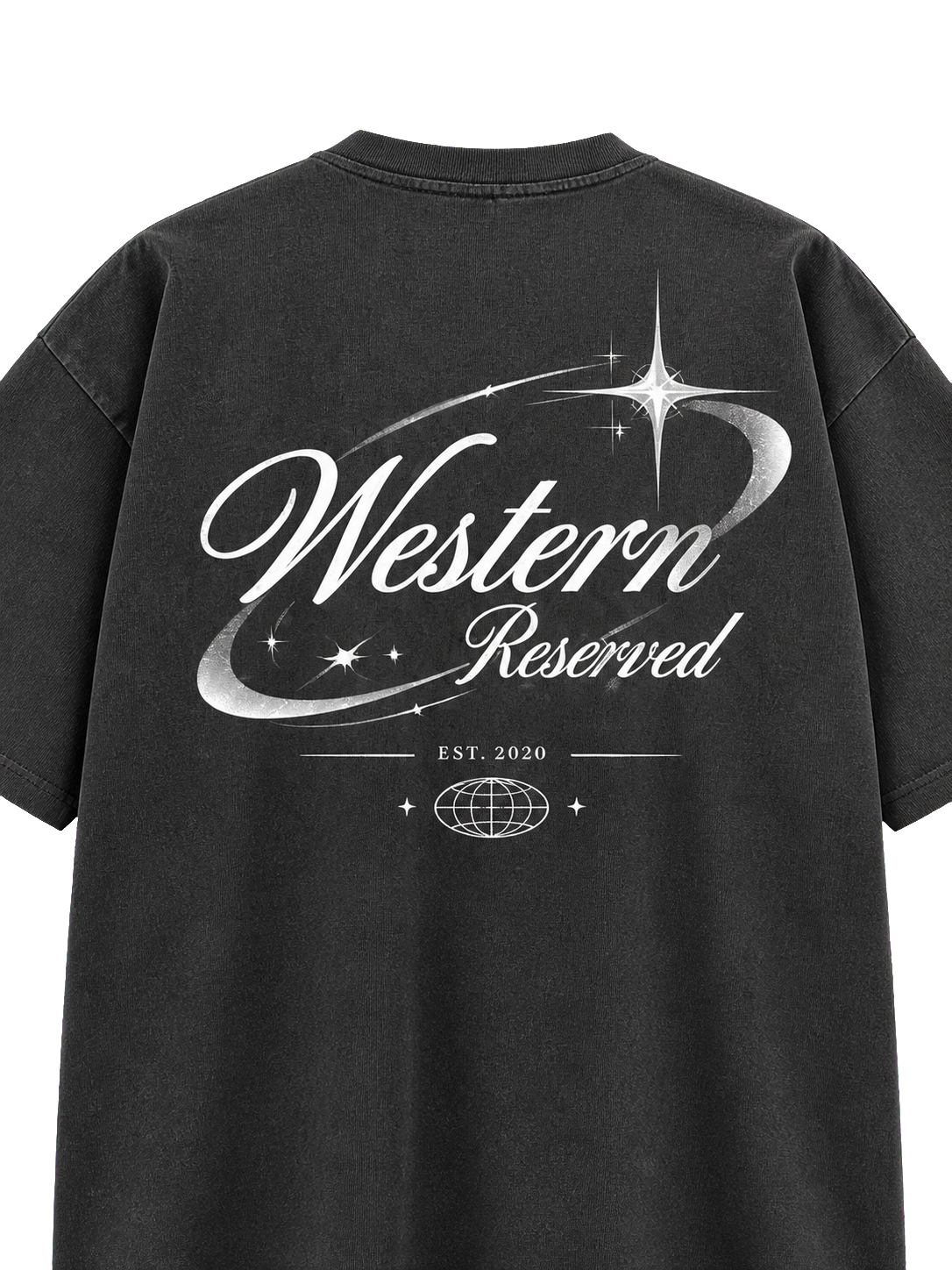 Wester Reserved Celestial Back Tee — Antrasit — tasarım detayı