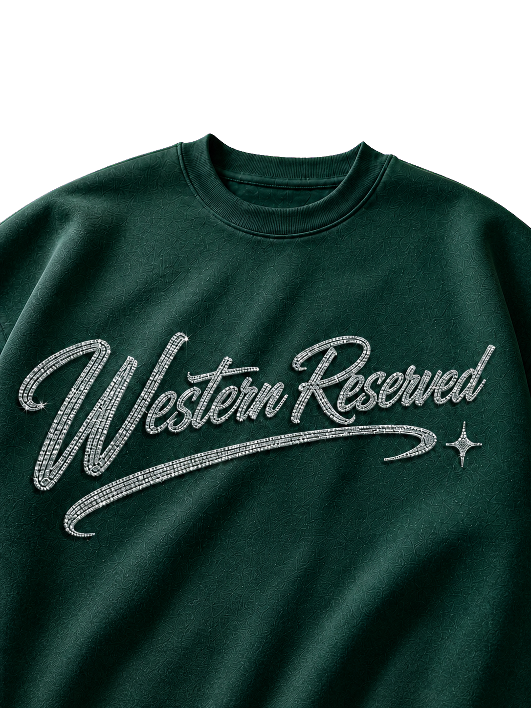 Wester Reserved Rhinestone Script Sweatshirt — Yeşil — tasarım detayı