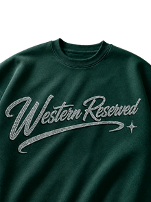 Wester Reserved Rhinestone Script Sweatshirt — Yeşil — tasarım detayı