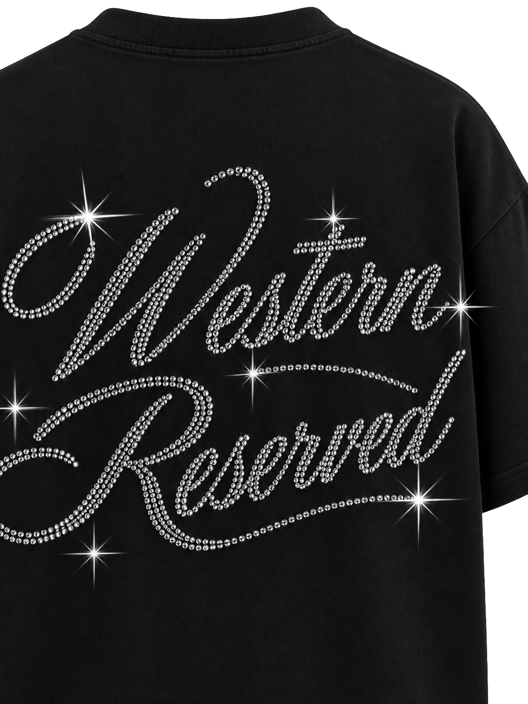 Wester Reserved Rhinestone Back Tee — Siyah — tasarım detayı