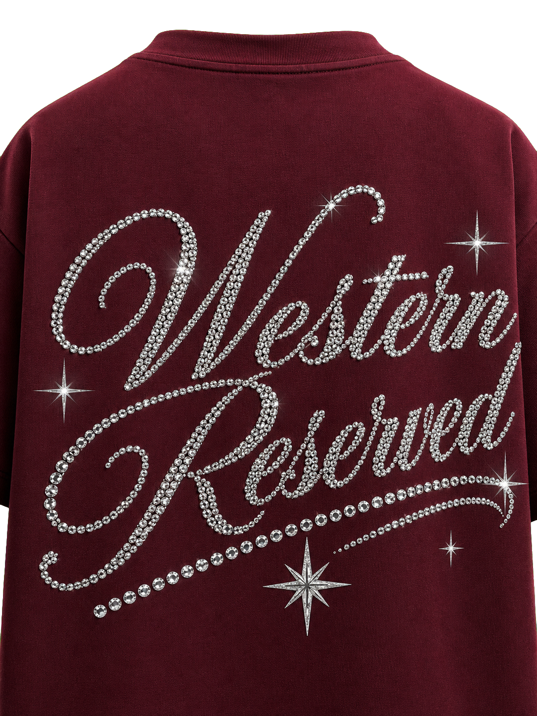 Wester Reserved Rhinestone Back Tee — Bordo — tasarım detayı