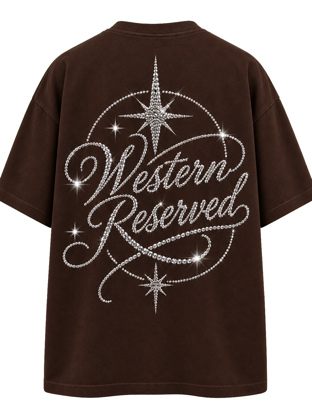 Wester Reserved Rhinestone Back Tee — Kahve — tasarım detayı