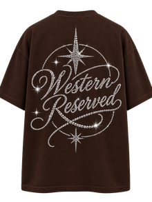 Wester Reserved Rhinestone Back Tee — Kahve — tasarım detayı