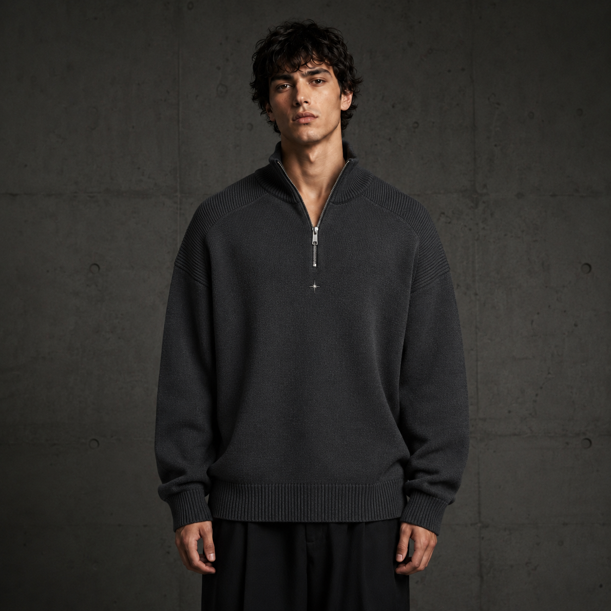 ECHO KNIT 104 Half-Zip Sweater — Charcoal