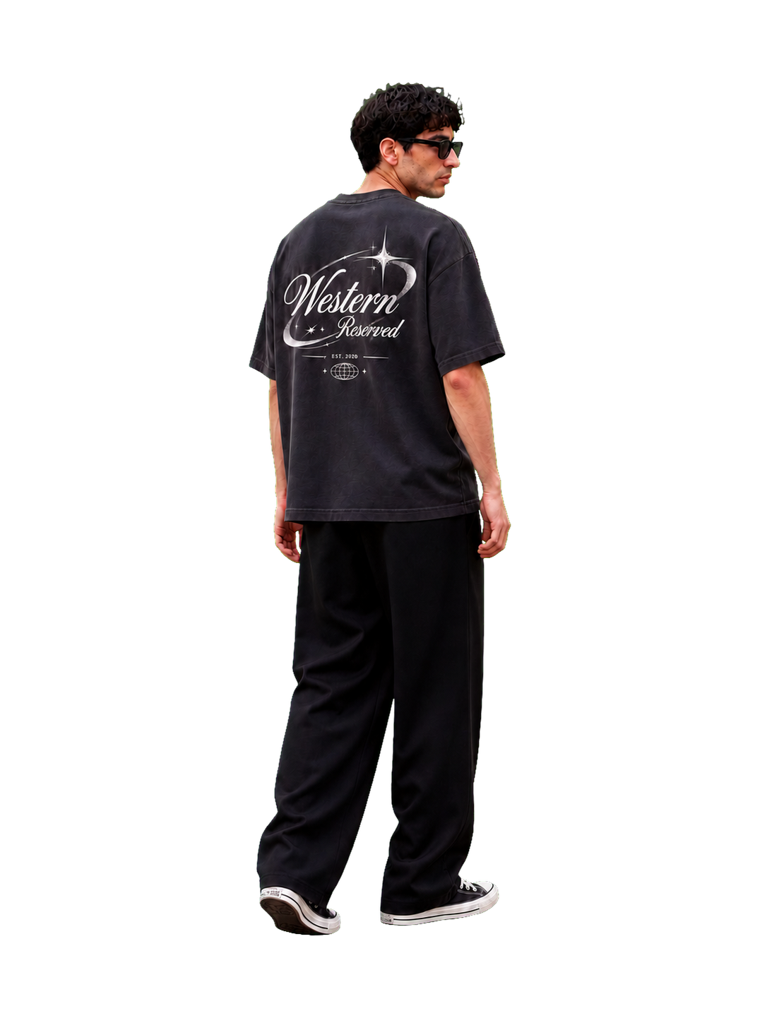 Wester Reserved Celestial Back Tee — Antrasit — manken görünümü