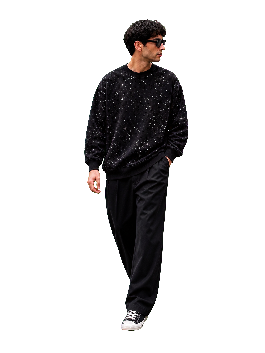 Wester Reserved Galaxy Sweatshirt — Siyah — manken görünümü