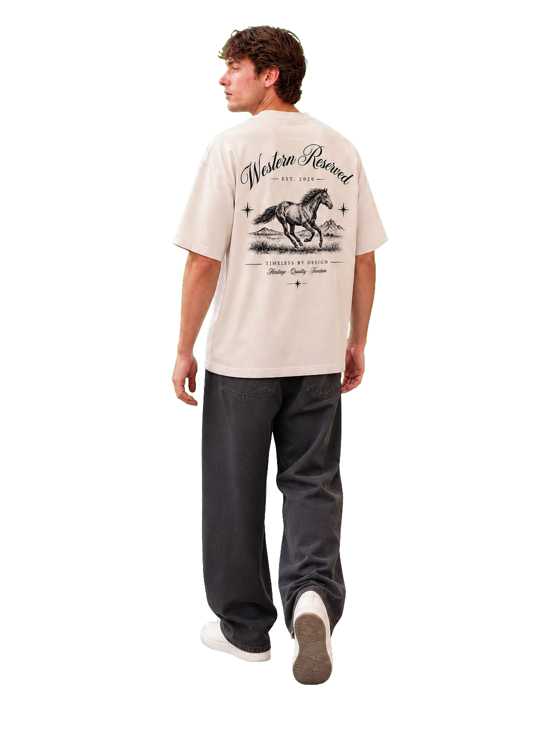 Wester Reserved Horse Back Tee — Krem — manken görünümü