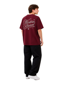 Wester Reserved Rhinestone Back Tee — Bordo — manken görünümü