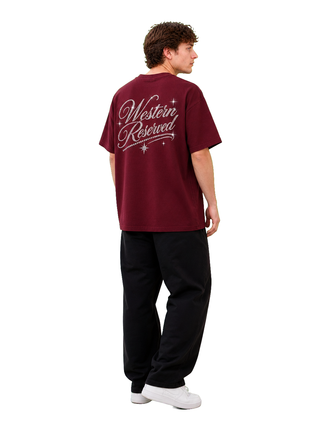 Wester Reserved Rhinestone Back Tee — Bordo — manken görünümü