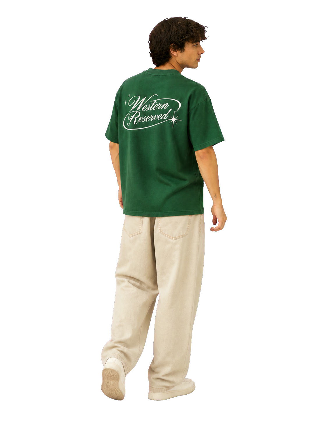 Wester Reserved Star Script Back Tee — Yeşil — manken görünümü