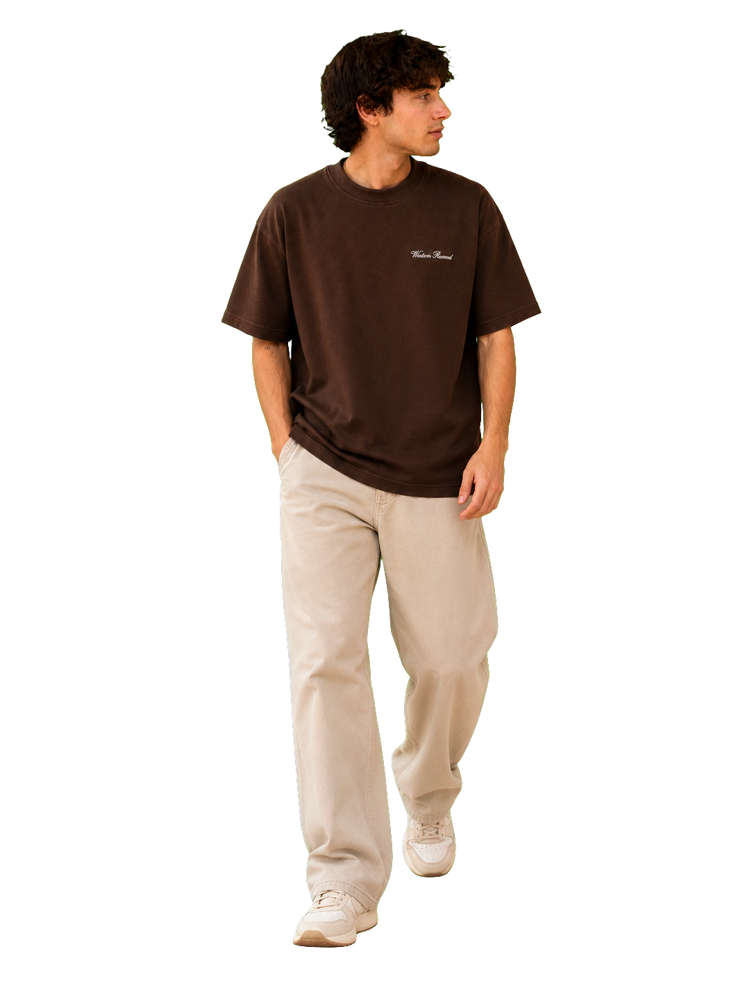 Wester Reserved Essential Tee — Kahve — manken görünümü