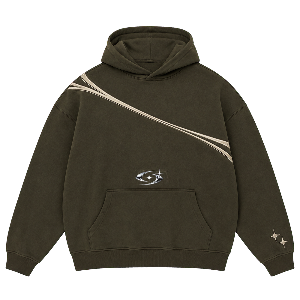 AURORA HOODIE 104 — Koyu Zeytin şeffaf zeminli ürün ön görünümü