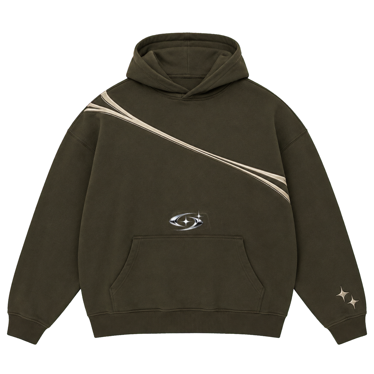 AURORA HOODIE 104 — Koyu Zeytin şeffaf zeminli ürün ön görünümü