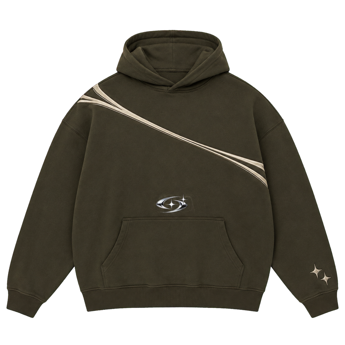 AURORA HOODIE 104 — Koyu Zeytin şeffaf zeminli ürün ön görünümü