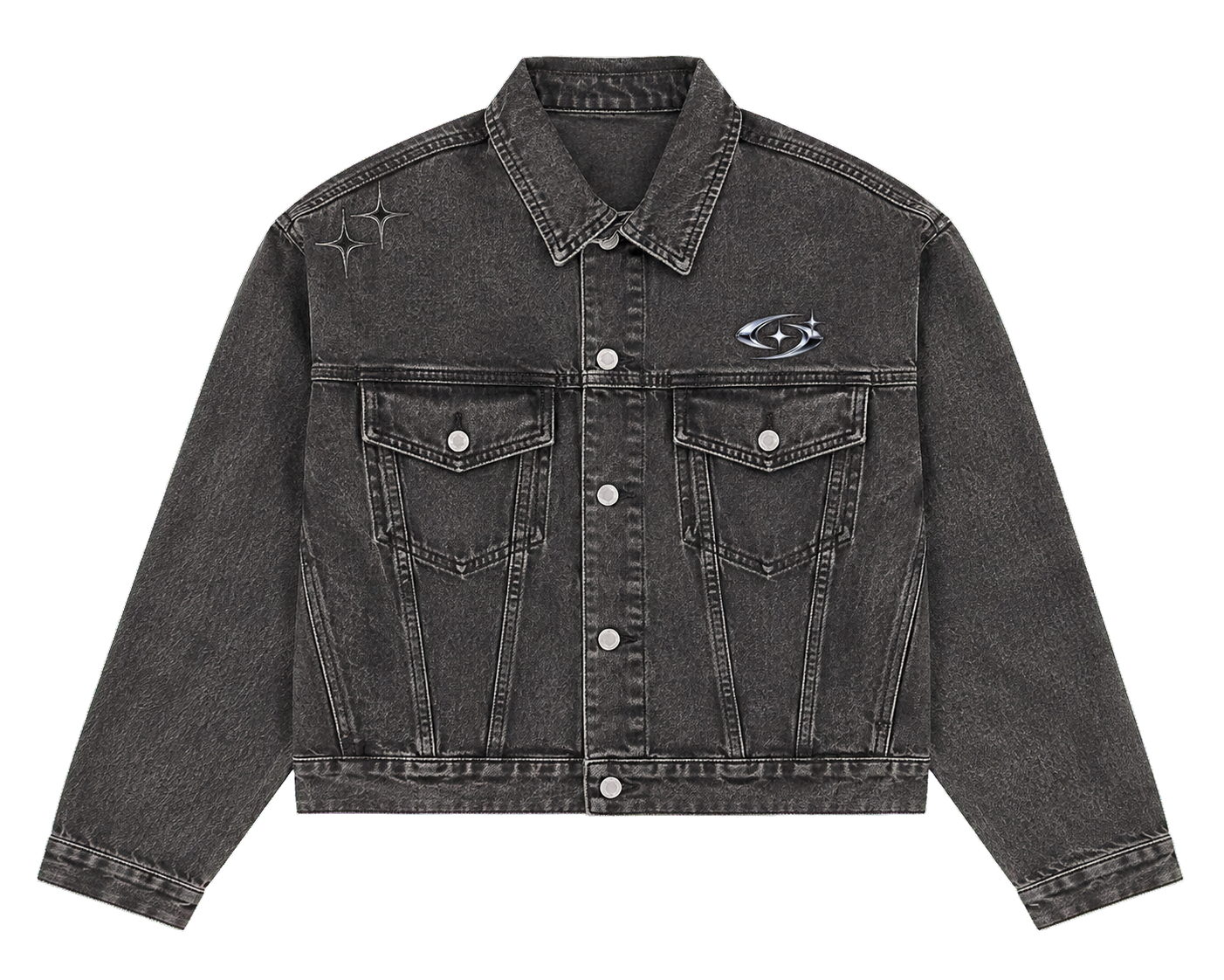 ECLIPSE DENIM JACKET 502 — Grafit şeffaf zeminli ürün ön görünümü