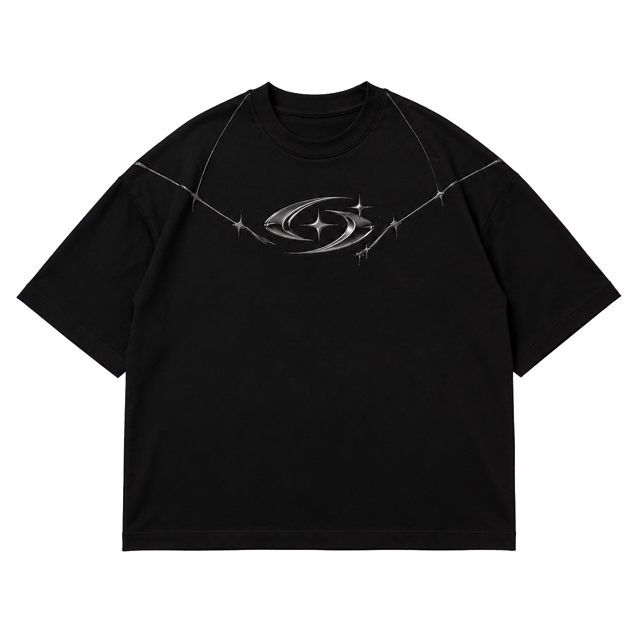 GHOST ORBIT TEE 202 siyah oversize tişört ön görünüm