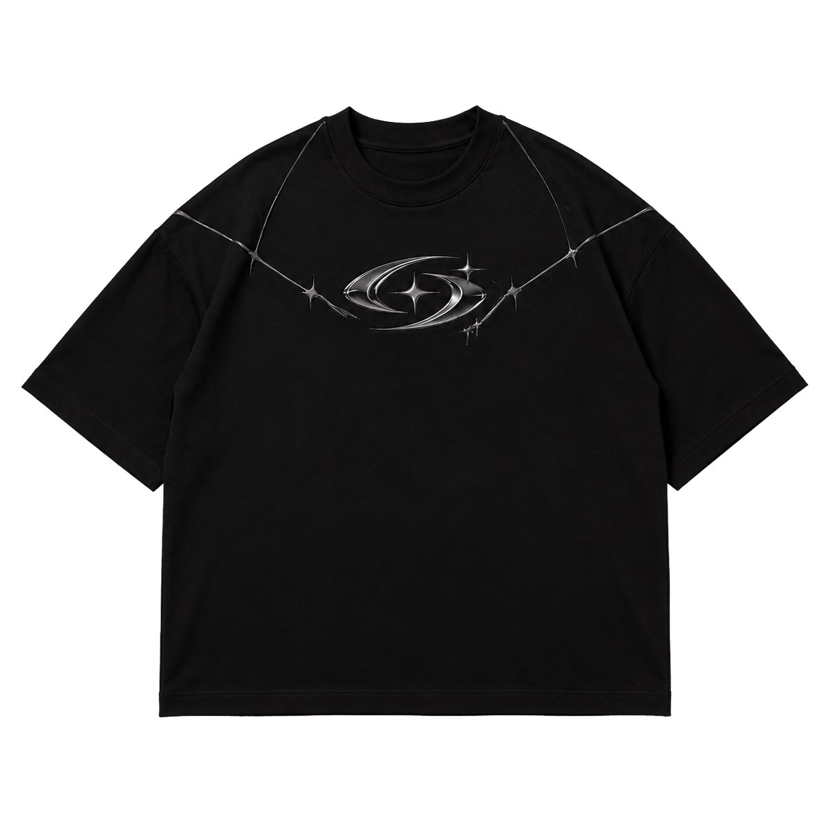 GHOST ORBIT TEE 202 siyah oversize tişört ön görünüm