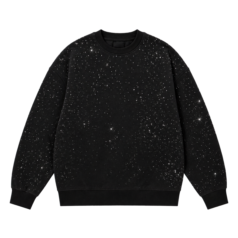 STARDUST 001 siyah yıldız dokulu oversize sweatshirt ön görünüm