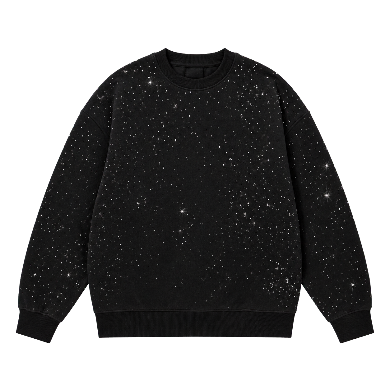 STARDUST 001 siyah yıldız dokulu oversize sweatshirt ön görünüm