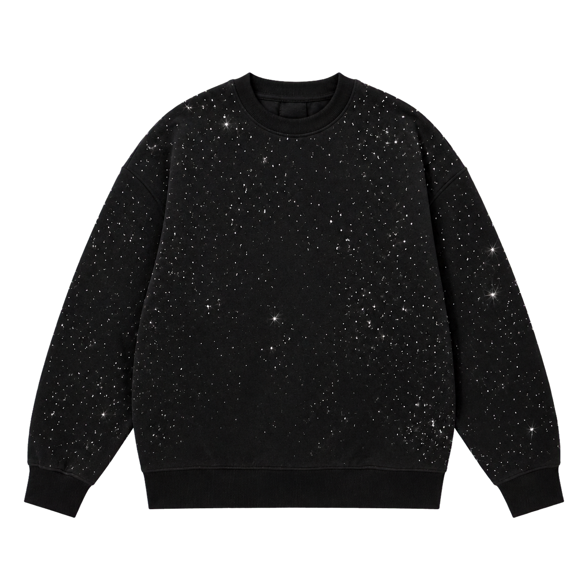STARDUST 001 siyah yıldız dokulu oversize sweatshirt ön görünüm