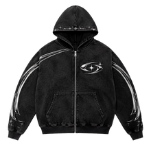 STARDUST ZIP HOODIE 103 — Yıkanmış Siyah şeffaf zeminli ürün ön görünümü